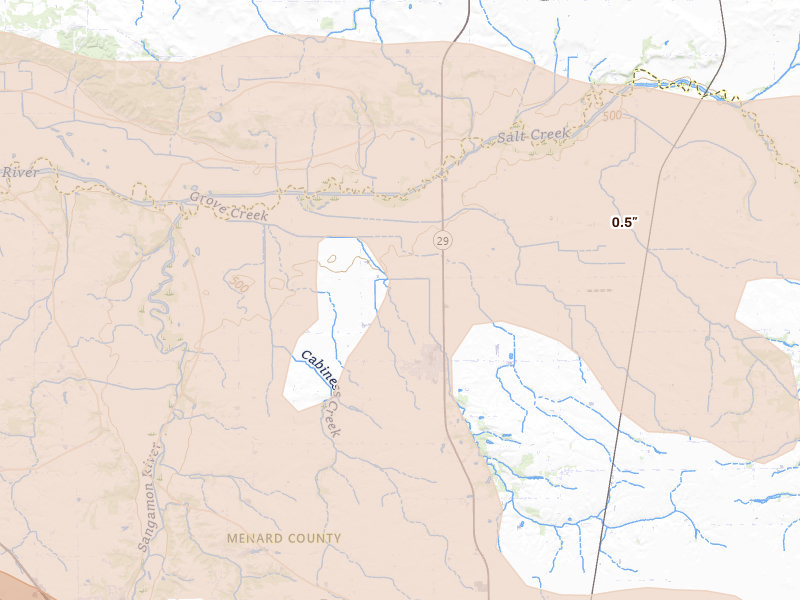 Radar-estimated hail-size map of the storm over Greenview, IL on Jun 17, 2026