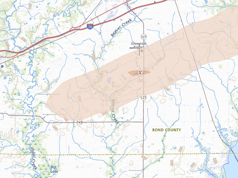 Radar-estimated hail-size map of the storm over Greenville, IL