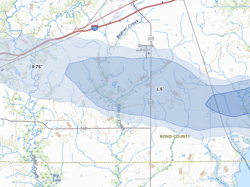NEXRAD radar-signature map of the hail storm over Greenville, IL on Mar 22, 2026