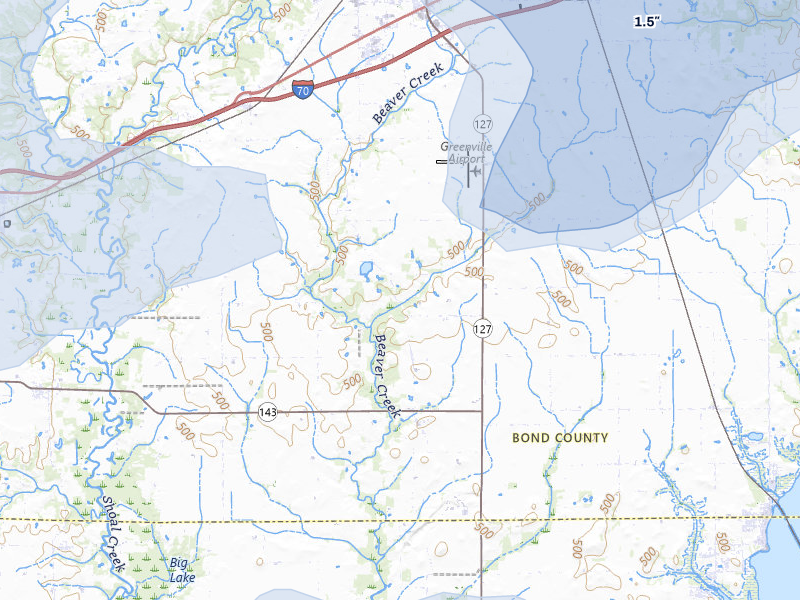 NEXRAD radar-signature map of the hail over Greenville, IL
