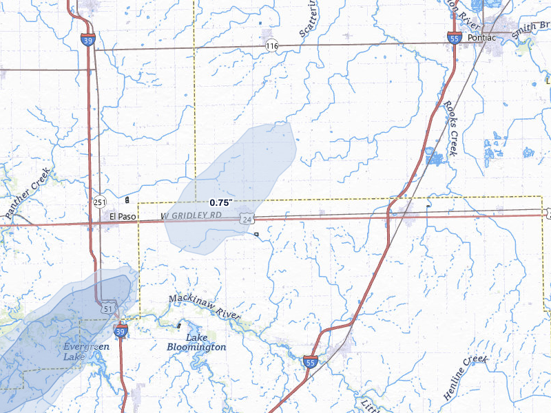 NEXRAD radar-signature map of the hail storm over Gridley, IL on Apr 3, 2026