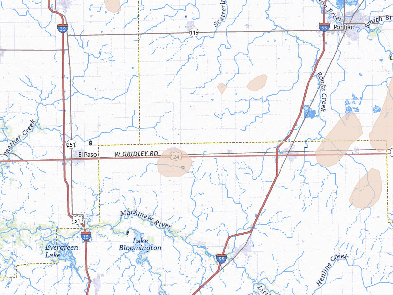 Radar-estimated hail-size map of the storm over Gridley, IL on May 4, 2026