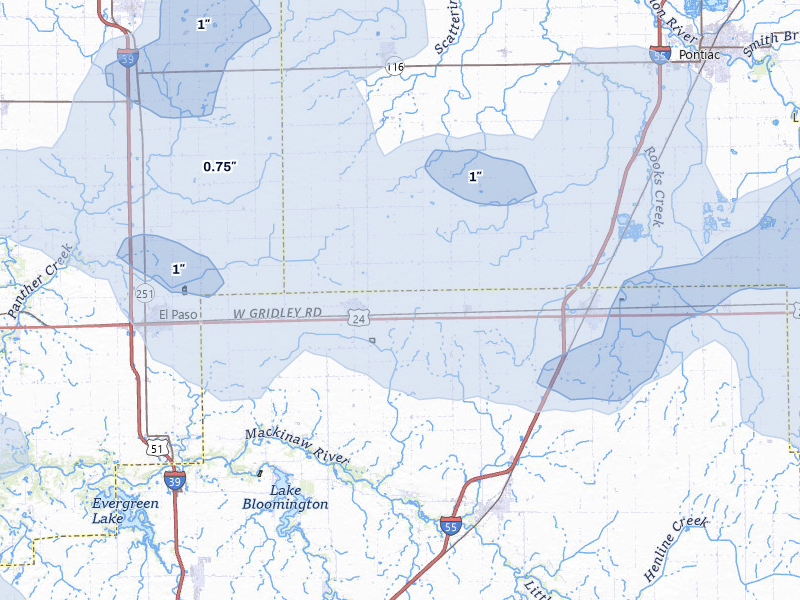 NEXRAD radar-signature map of the hail storm over Gridley, IL on May 4, 2026