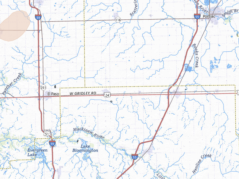 Radar-estimated hail-size map of the storm over Gridley, IL on Jul 4, 2026