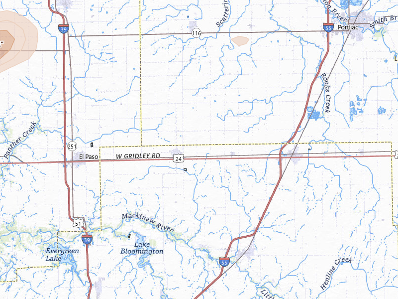 Radar-estimated hail-size map of the storm over Gridley, IL on Jul 9, 2026