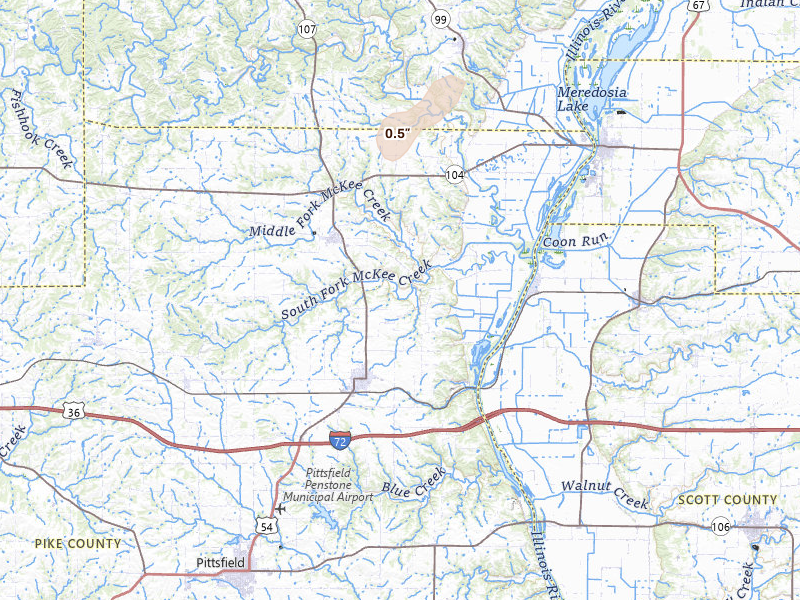 Radar-estimated hail-size map of the storm over Griggsville, IL on Apr 3, 2026