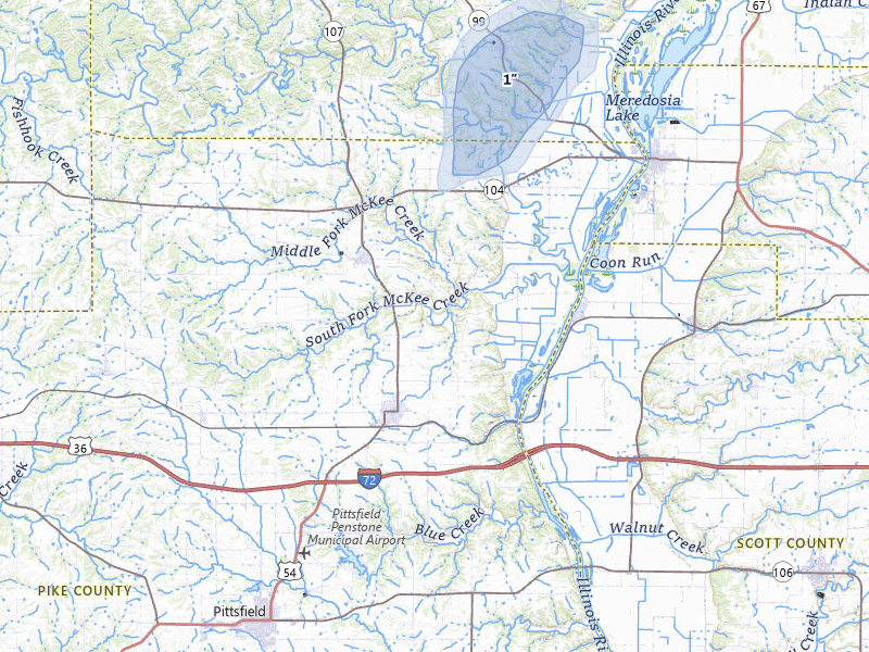 NEXRAD radar-signature map of the hail over Griggsville, IL