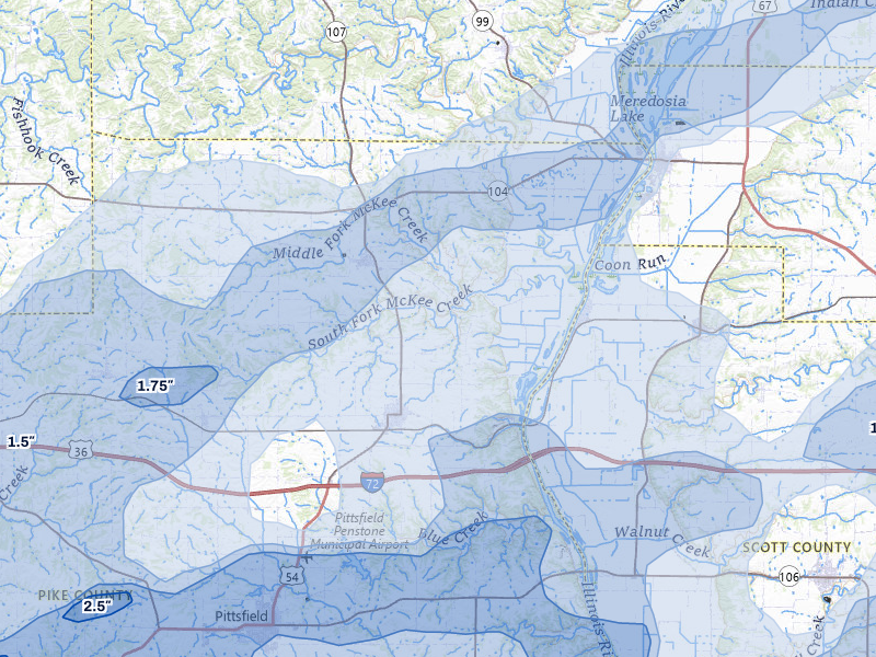 NEXRAD radar-signature map of the hail over Griggsville, IL