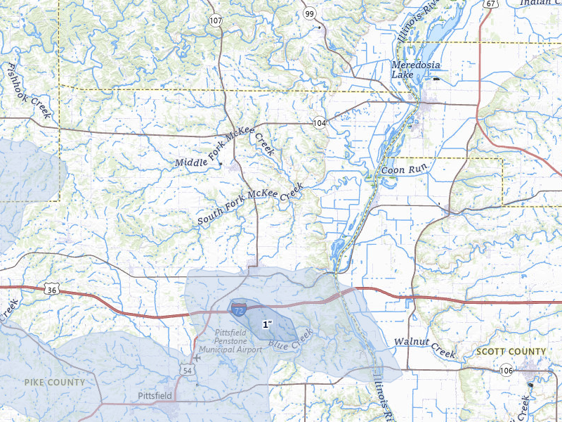 NEXRAD radar-signature map of the hail over Griggsville, IL