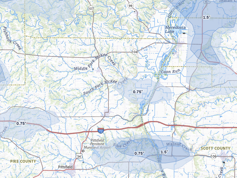 NEXRAD radar-signature map of the hail storm over Griggsville, IL on May 16, 2026