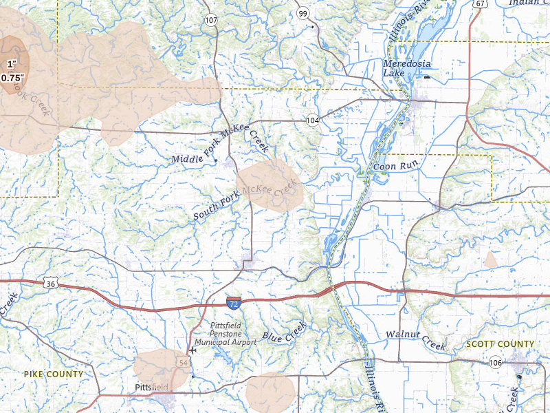 Radar-estimated hail-size map of the storm over Griggsville, IL on Jun 17, 2026