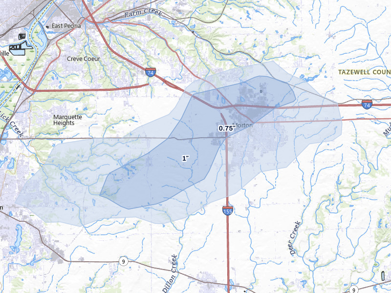 NEXRAD radar-signature map of the hail over Groveland, IL