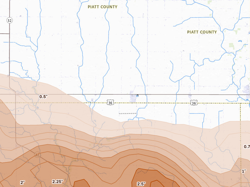 Radar-estimated hail-size map of the storm over Hammond, IL on Jun 17, 2026