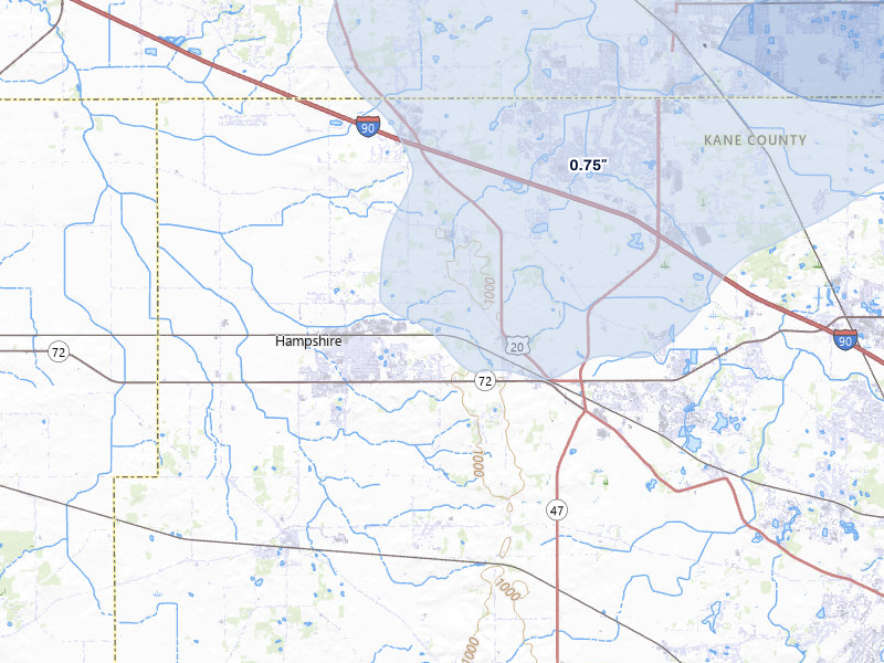 NEXRAD radar-signature map of the hail storm over Hampshire, IL on Mar 30, 2026