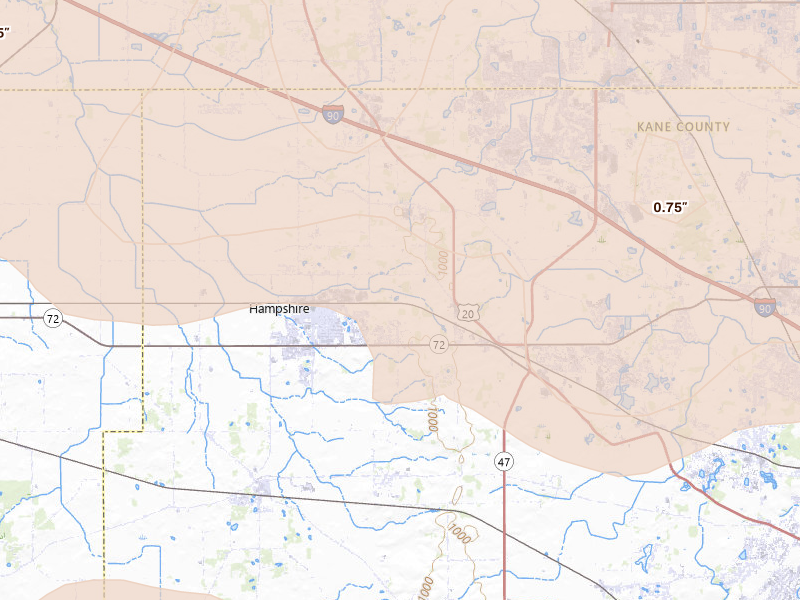 Radar-estimated hail-size map of the storm over Hampshire, IL