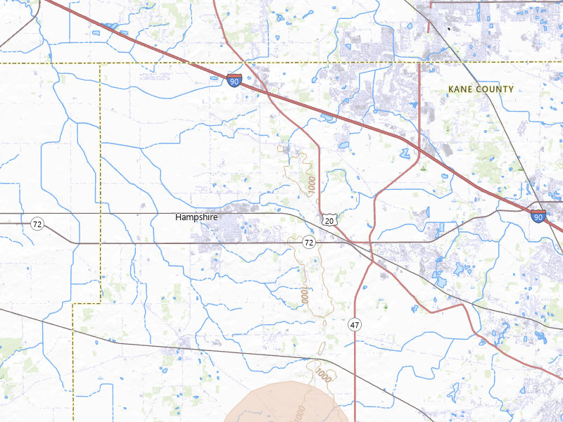 Radar-estimated hail-size map of the storm over Hampshire, IL on Jun 10, 2026