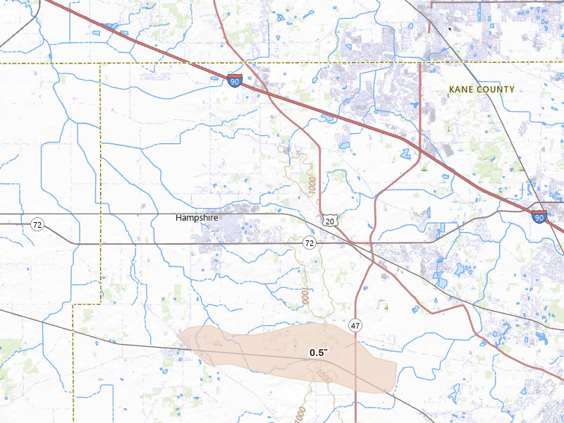 Radar-estimated hail-size map of the storm over Hampshire, IL