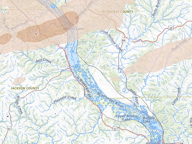 Radar-estimated hail-size map of the storm over Hanover, IL on Mar 10, 2026