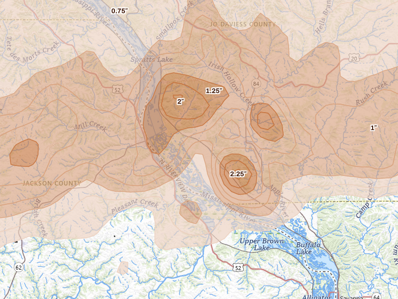 Radar-estimated hail-size map of the storm over Hanover, IL on Apr 17, 2026