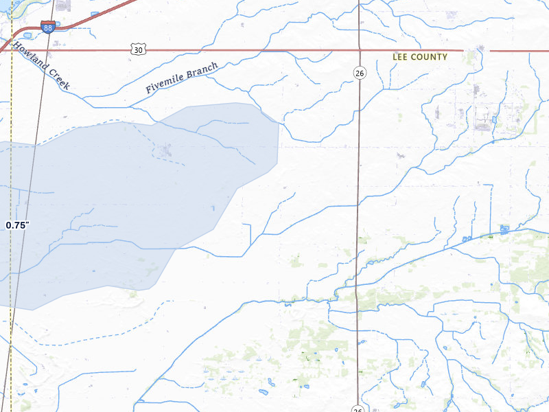 NEXRAD radar-signature map of the hail storm over Harmon, IL on Mar 31, 2026