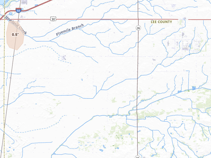 Radar-estimated hail-size map of the storm over Harmon, IL on Apr 13, 2026