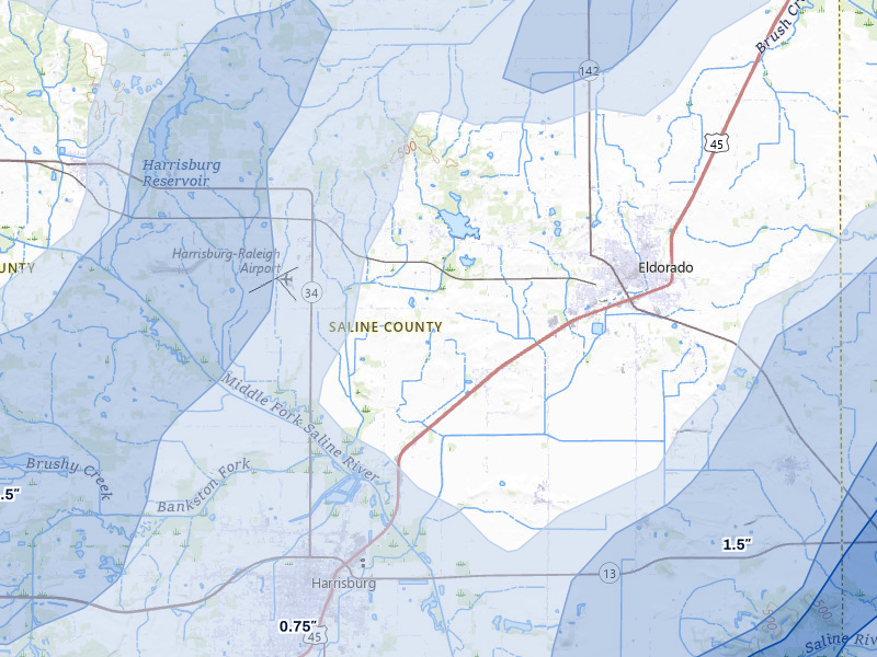 NEXRAD radar-signature map of the hail over Harrisburg, IL