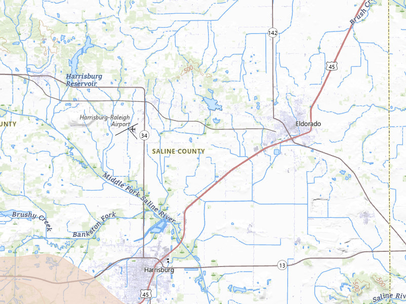 Radar-estimated hail-size map of the storm over Harrisburg, IL on Jul 10, 2026