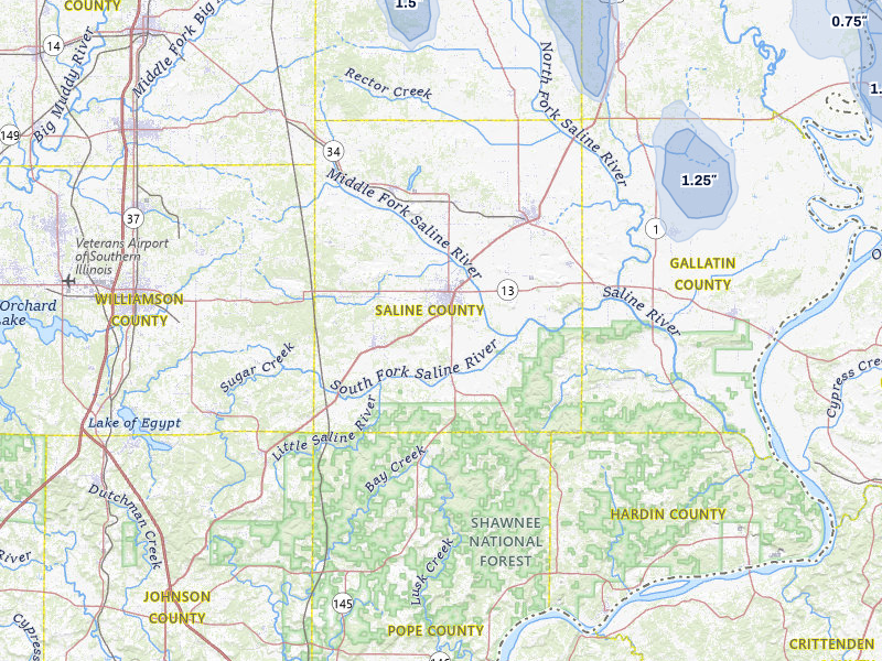 NEXRAD radar-signature map of the hail storm over Harrisburg, IL on Jul 26, 2026