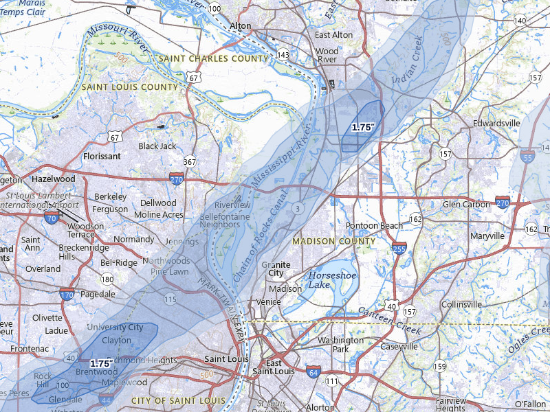 NEXRAD radar-signature map of the hail over Hartford, IL