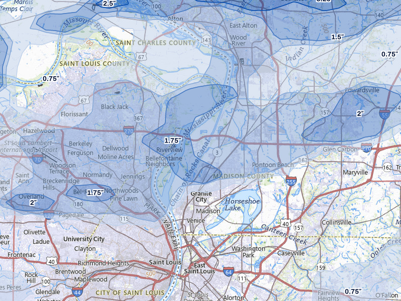 NEXRAD radar-signature map of the hail over Hartford, IL