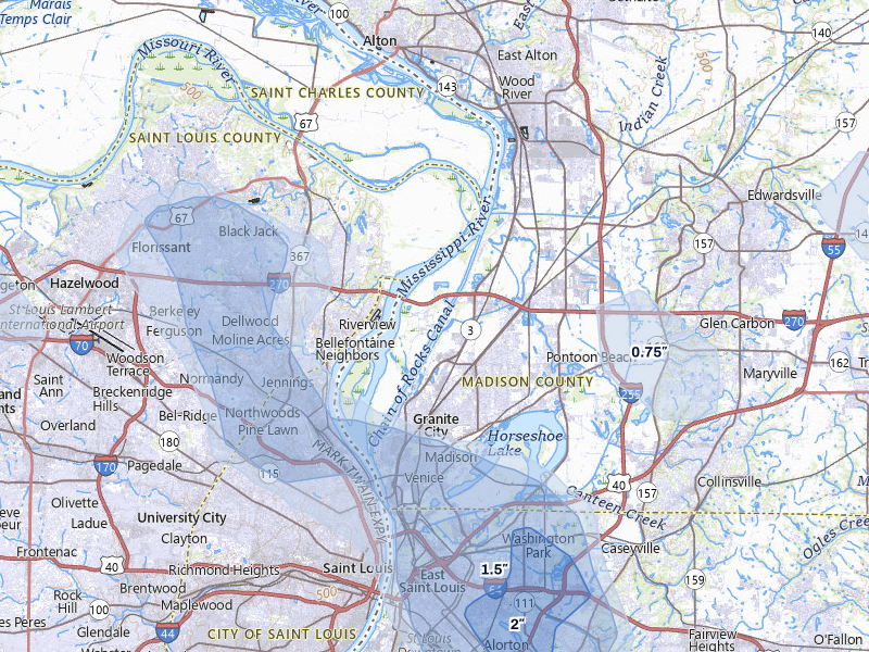 NEXRAD radar-signature map of the hail over Hartford, IL