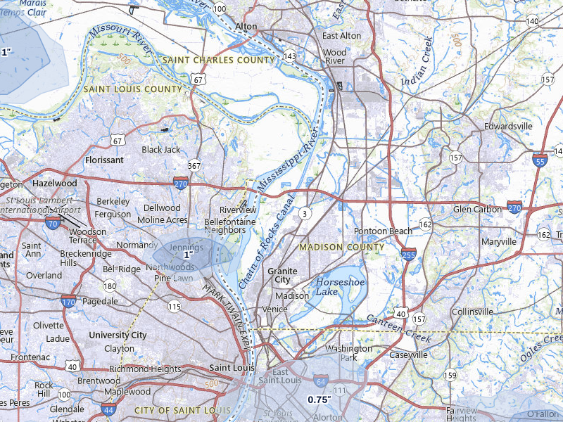 NEXRAD radar-signature map of the hail storm over Hartford, IL on Jul 10, 2026