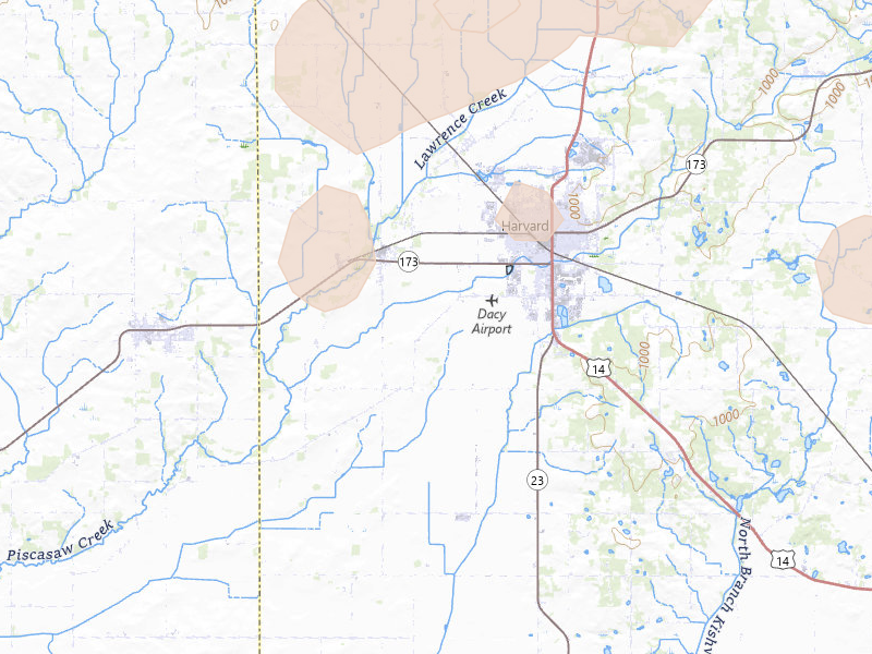 Radar-estimated hail-size map of the storm over Harvard, IL on Aug 9, 2026