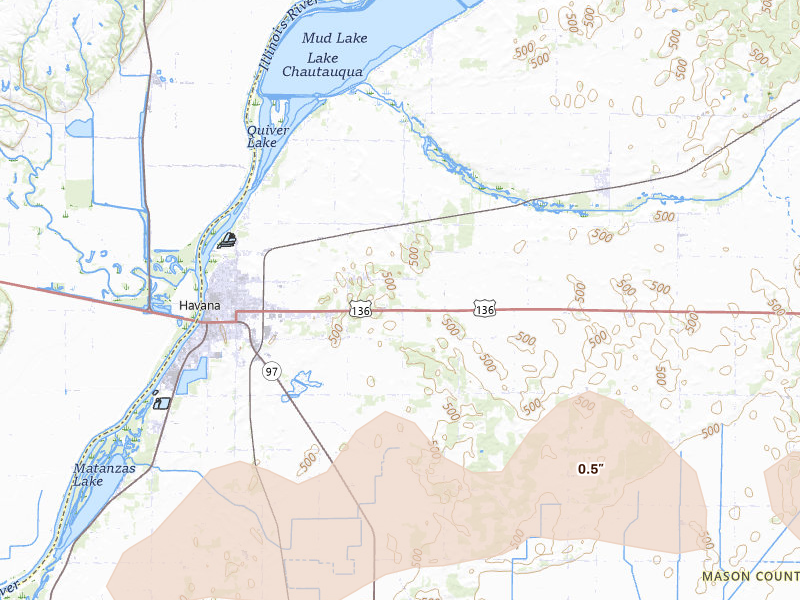 Radar-estimated hail-size map of the storm over Havana, IL on Mar 31, 2026