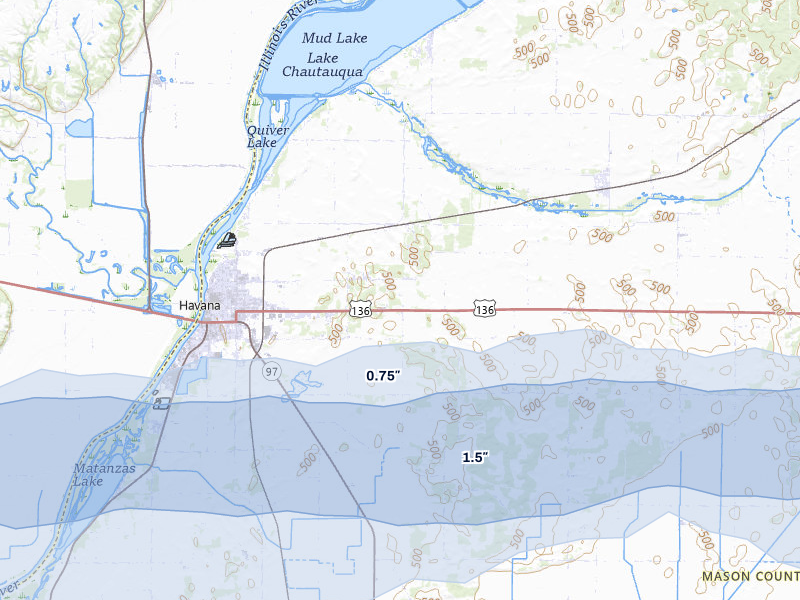 NEXRAD radar-signature map of the hail over Havana, IL