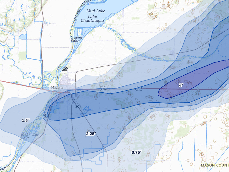 NEXRAD radar-signature map of the hail over Havana, IL