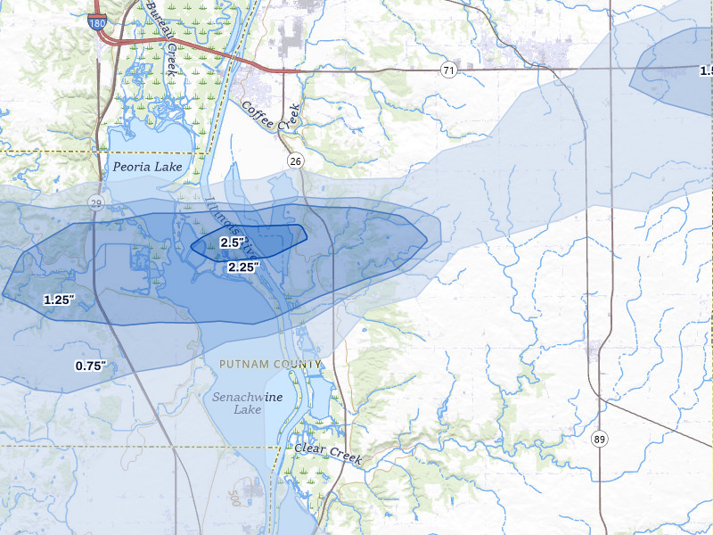 NEXRAD radar-signature map of the hail over Hennepin, IL