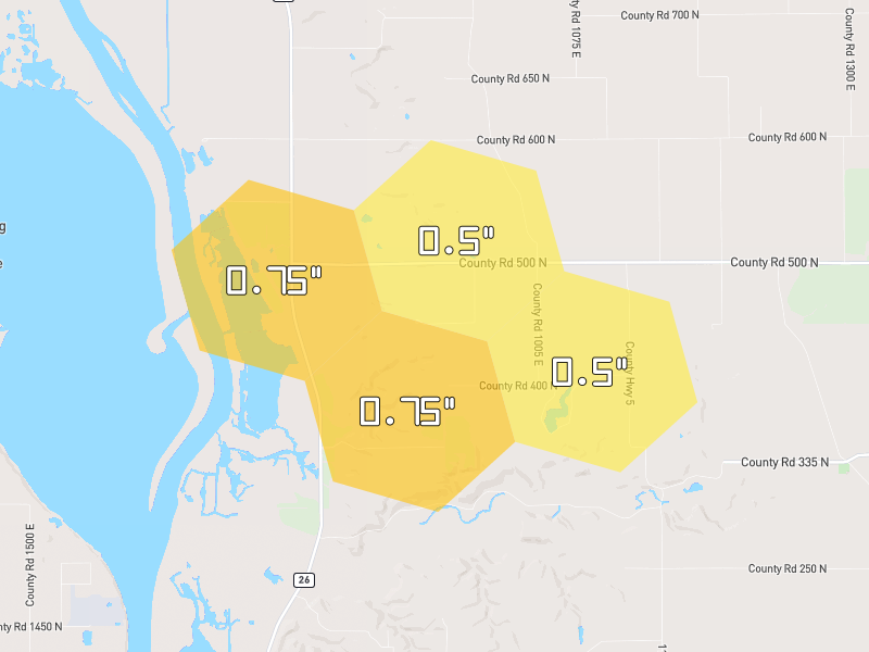 Hail map of Hennepin, IL on Jun 6, 2026, hail up to 0.75"