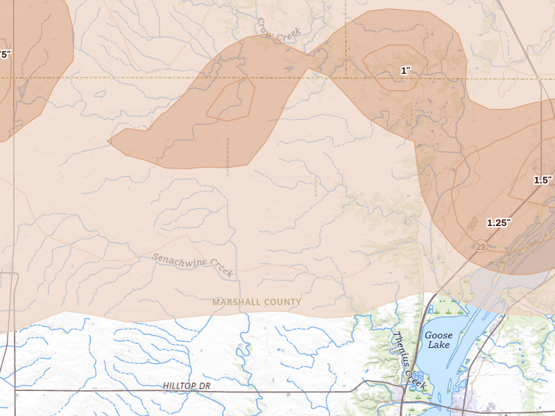 Radar-estimated hail-size map of the storm over Henry, IL on Mar 10, 2026