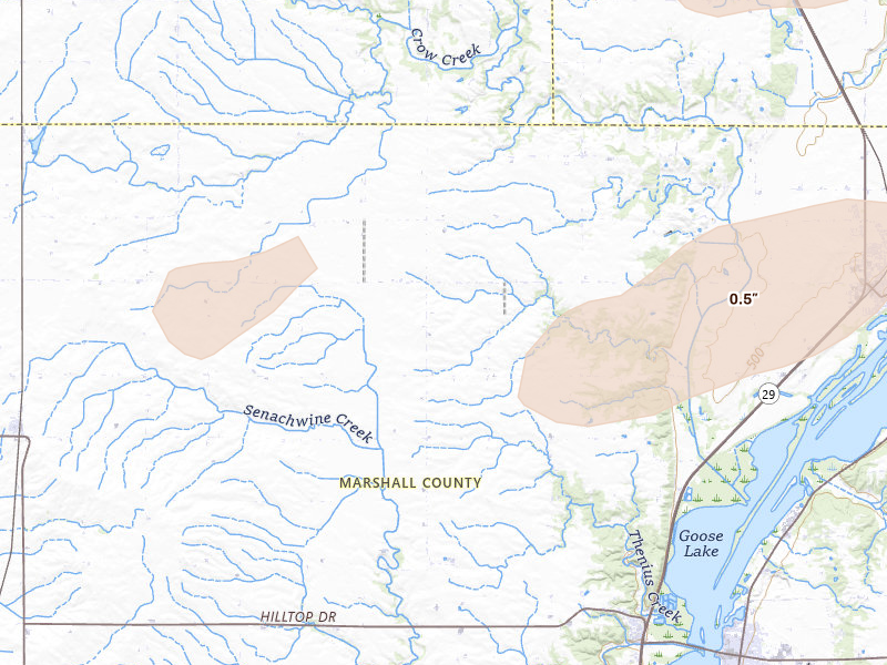 Radar-estimated hail-size map of the storm over Henry, IL on Apr 13, 2026