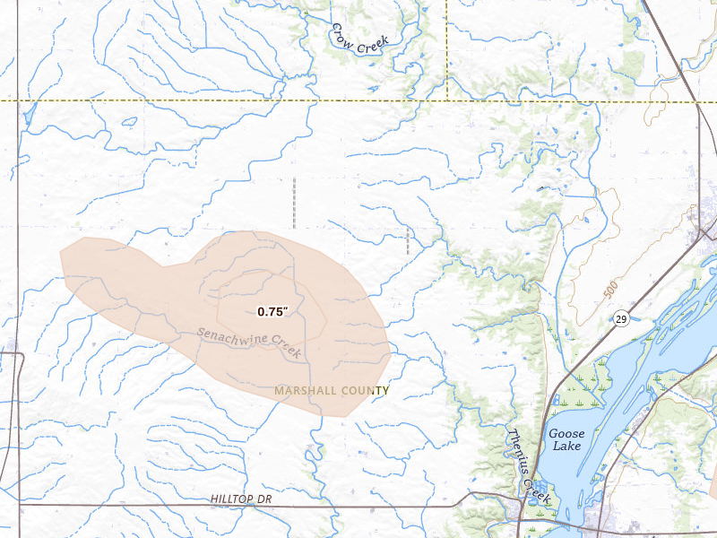 Radar-estimated hail-size map of the storm over Henry, IL on Jul 18, 2026
