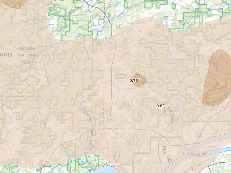 Radar-estimated hail-size map of the storm over Herod, IL on Apr 27, 2026