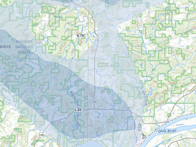 NEXRAD radar-signature map of the hail storm over Herod, IL on Jul 10, 2026