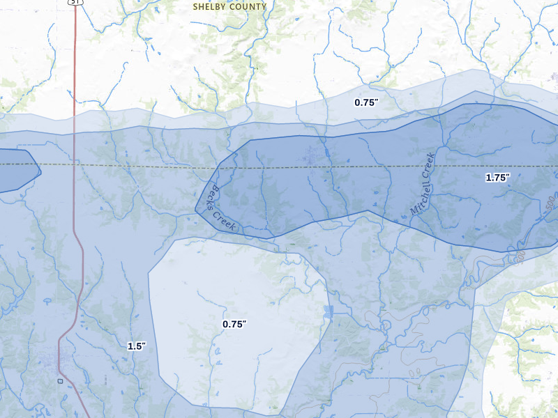 NEXRAD radar-signature map of the hail over Herrick, IL