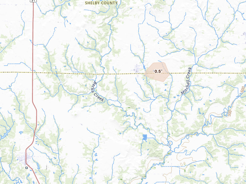 Radar-estimated hail-size map of the storm over Herrick, IL on Jun 11, 2026