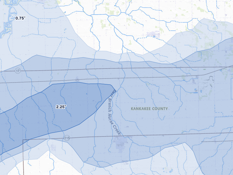 NEXRAD radar-signature map of the hail over Herscher, IL