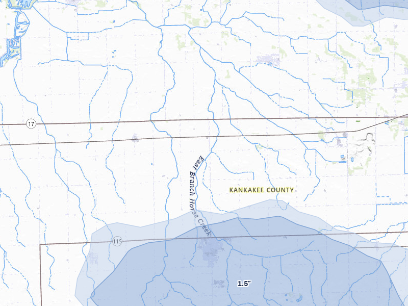 NEXRAD radar-signature map of the hail storm over Herscher, IL on Jul 9, 2026