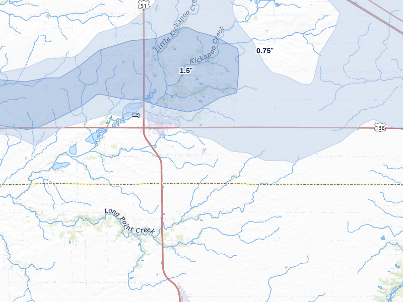 NEXRAD radar-signature map of the hail storm over Heyworth, IL on Mar 26, 2026
