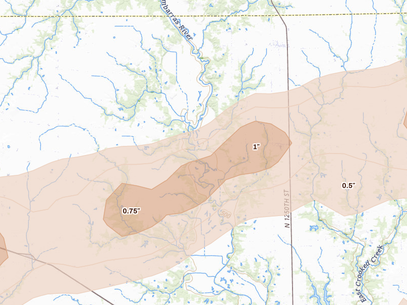 Radar-estimated hail-size map of the storm over Hidalgo, IL