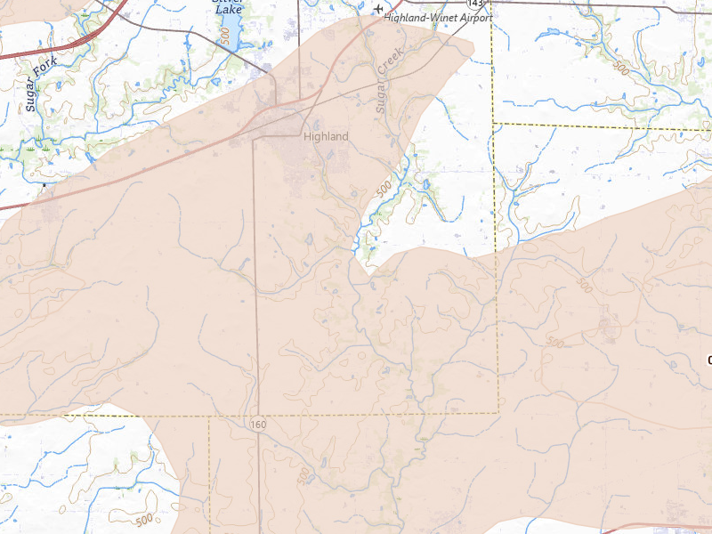 Radar-estimated hail-size map of the storm over Highland, IL on Apr 27, 2026